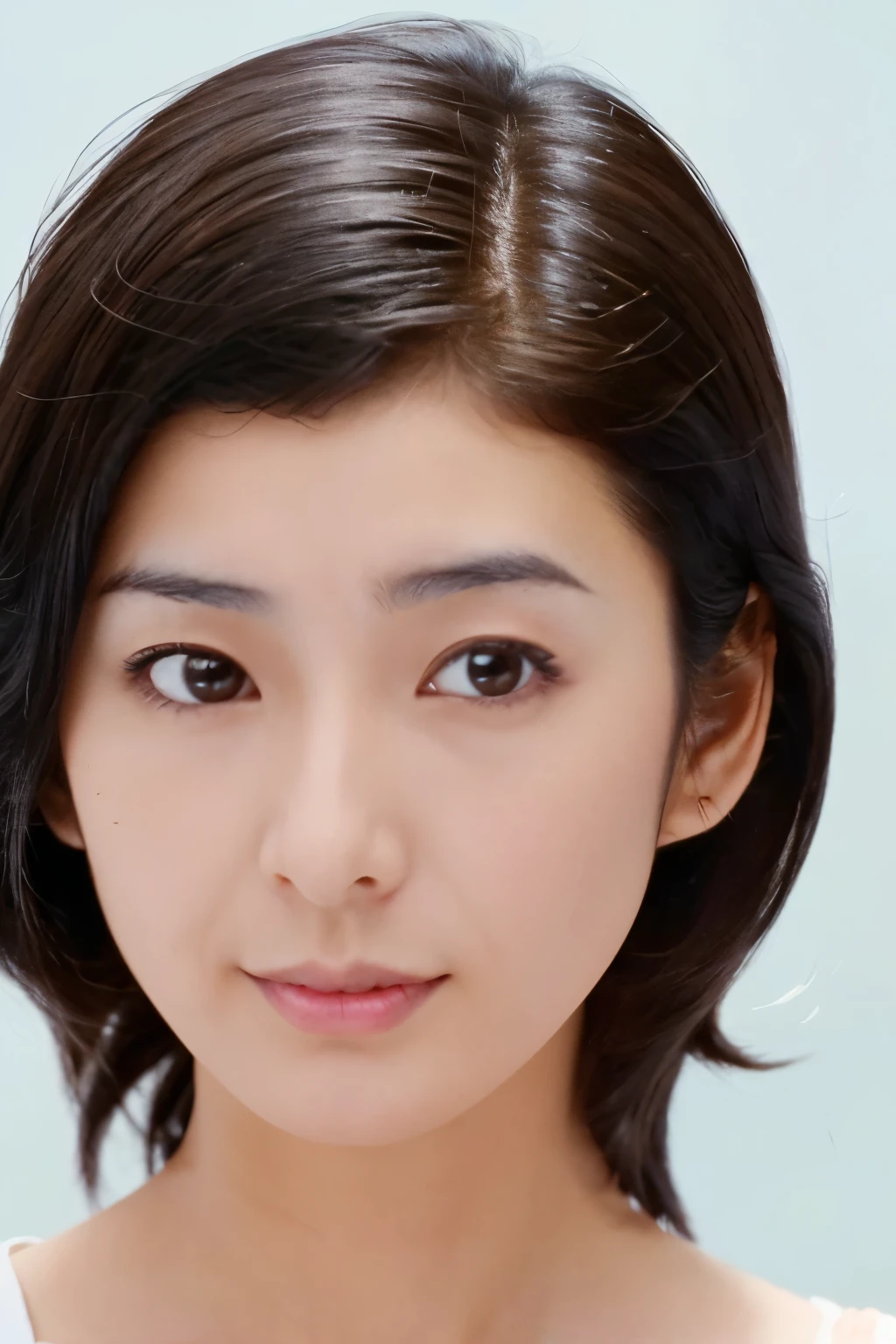 (High reality photograph, high resolusion), Skinny Japanese lady, 30 years old, cute face, detailed face, detailed eyes, various hair style, skinny figure, correct body anatomy, ((looking straight ahead)), facing the camera directly, single photo, a photo captured the best moment expressing the beauty and brains, ((with simple background))
