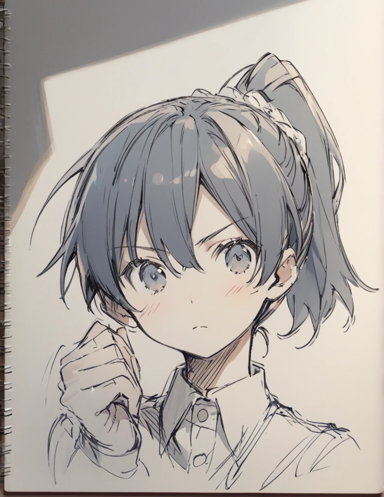 Junior high school boy black hair ponytail hair sketch