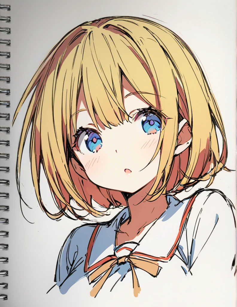 Blue-eyed busty junior high school girl ピンク色のshort bob sketch 影