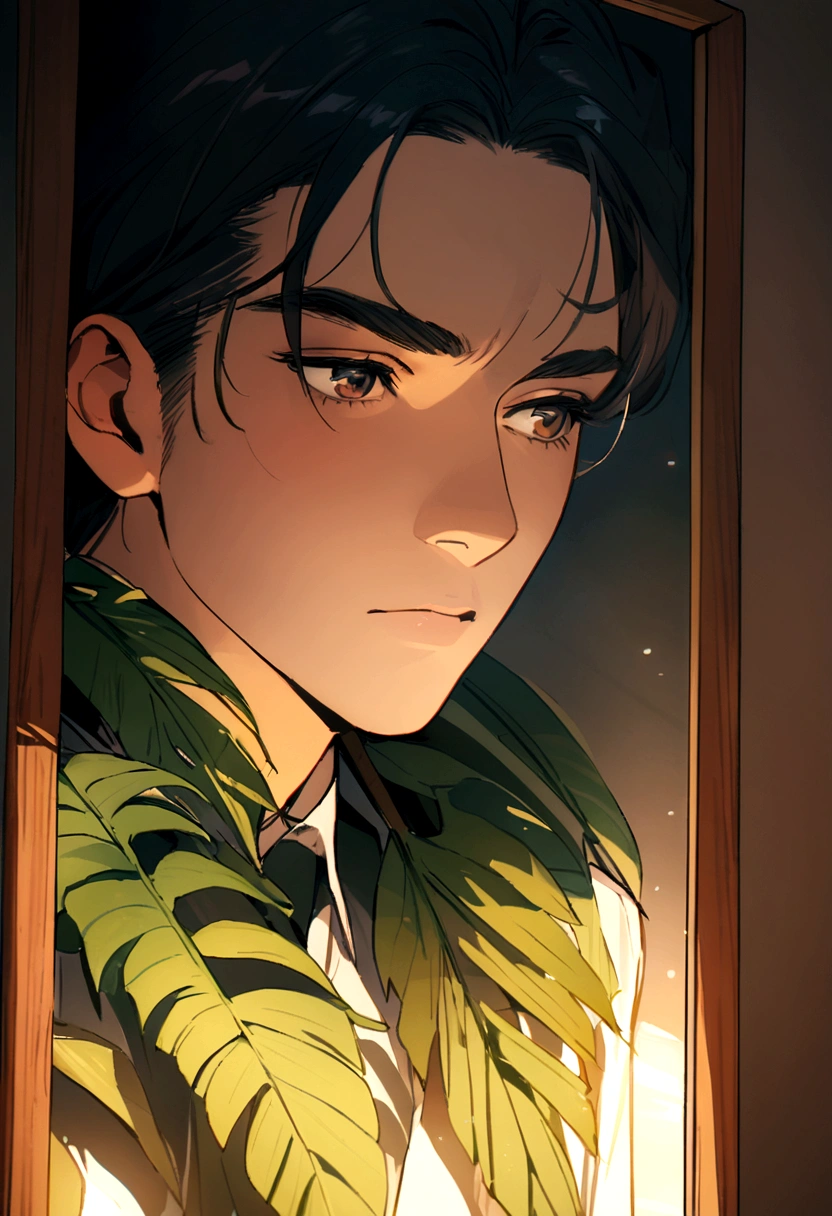 Man looking at his reflection through the mirror