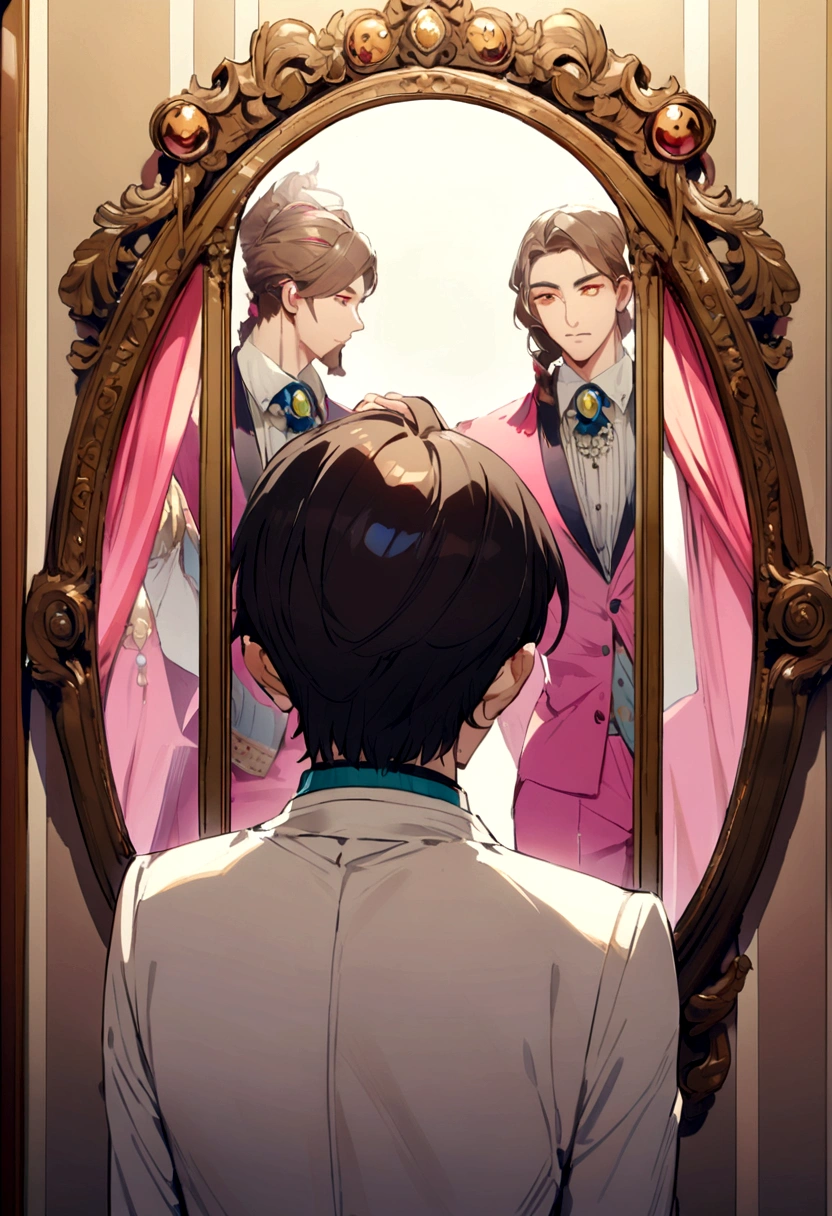 Man looking at his reflection through the mirror