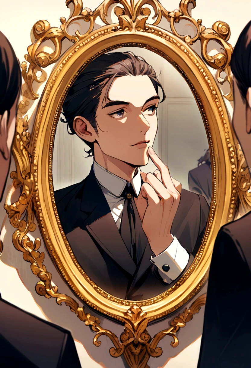 Man looking at his reflection through the mirror