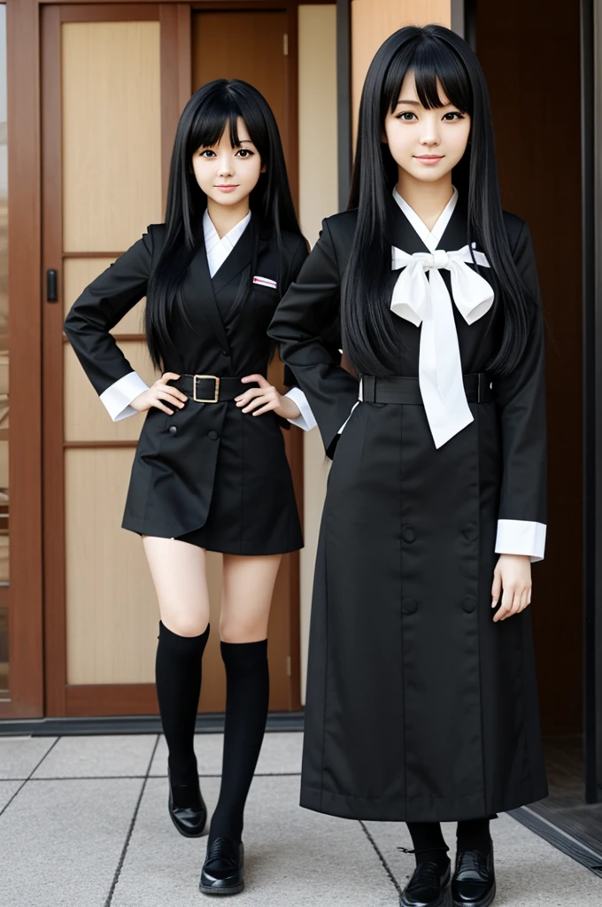 anime style girl, long black hair, japanese full body uniform 