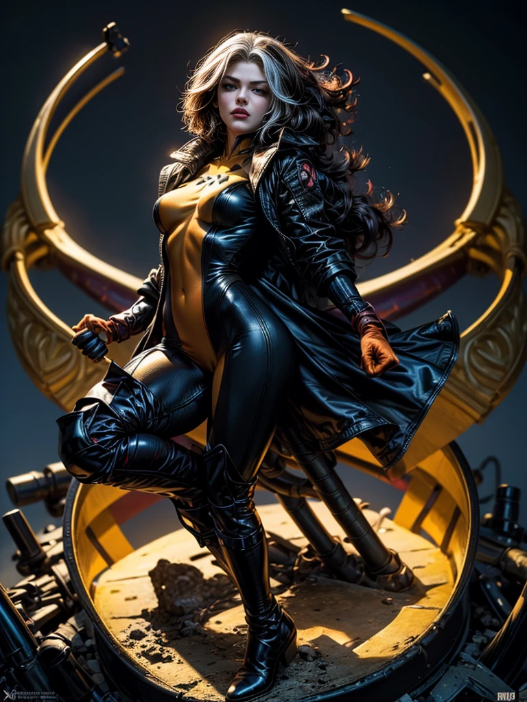 Rachel Weisz、masterpiece、High quality 4K、villain (X-Men)、Gothic Girl、Sculpted Body Gothic Makeup、Black jacket、Red and blue bodysuit、masterpiece、Highest quality、Cowboy Shots、One personの女の子、One person、Technology Military Bodysuit、fringe
