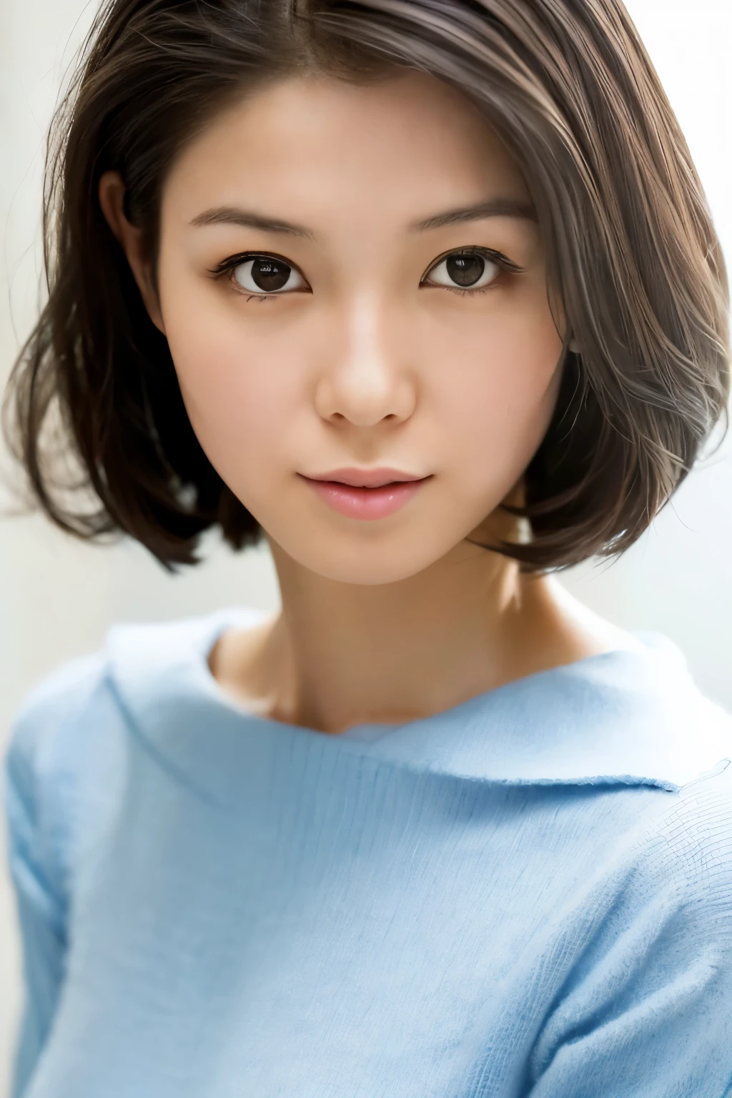 (High reality photograph, high resolusion), Skinny Japanese lady, 30 years old, cute face, detailed face, detailed eyes, various hair style, skinny figure, correct body anatomy, ((looking straight ahead)), facing the camera directly, single photo, a photo captured the best moment expressing the beauty and brains, ((with simple background))