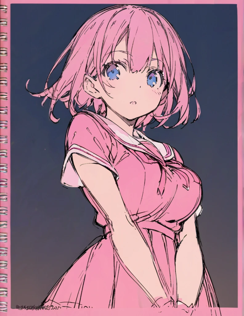 Blue-eyed busty high school girl Pink short hair Sketch