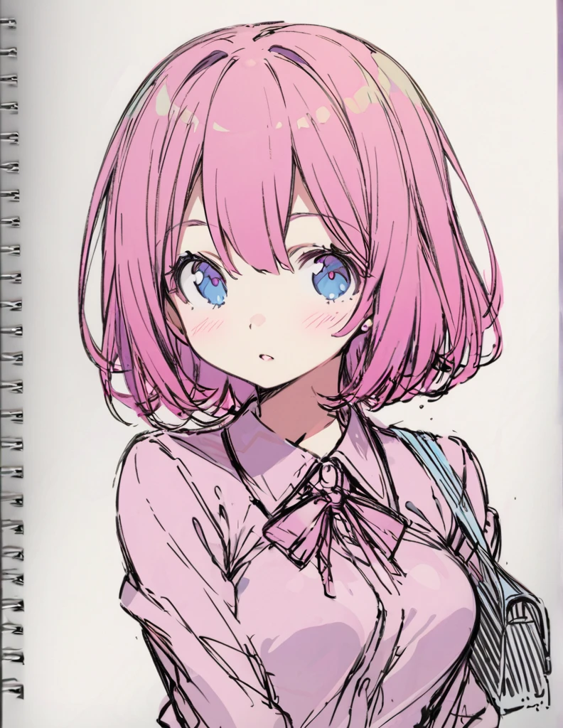 Blue-eyed busty junior high school girl Pink short hair Sketch