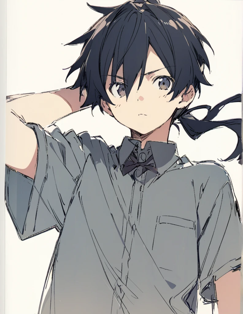 boy black hair ponytail hair sketch