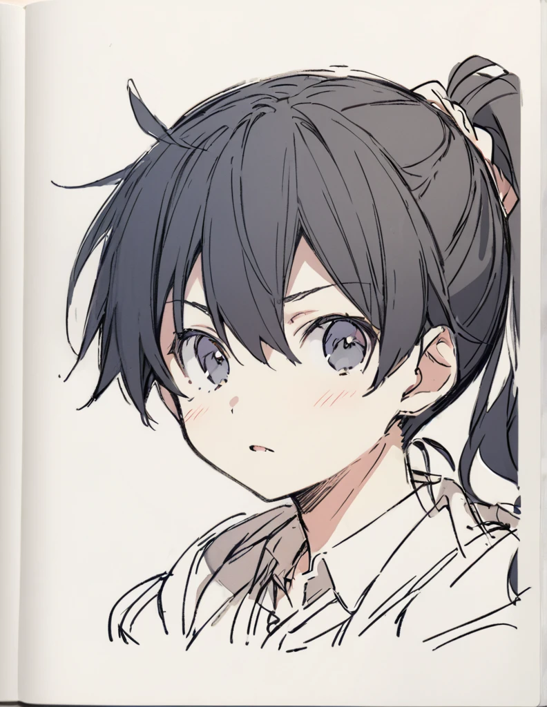 Junior high school boy black hair ponytail hair sketch