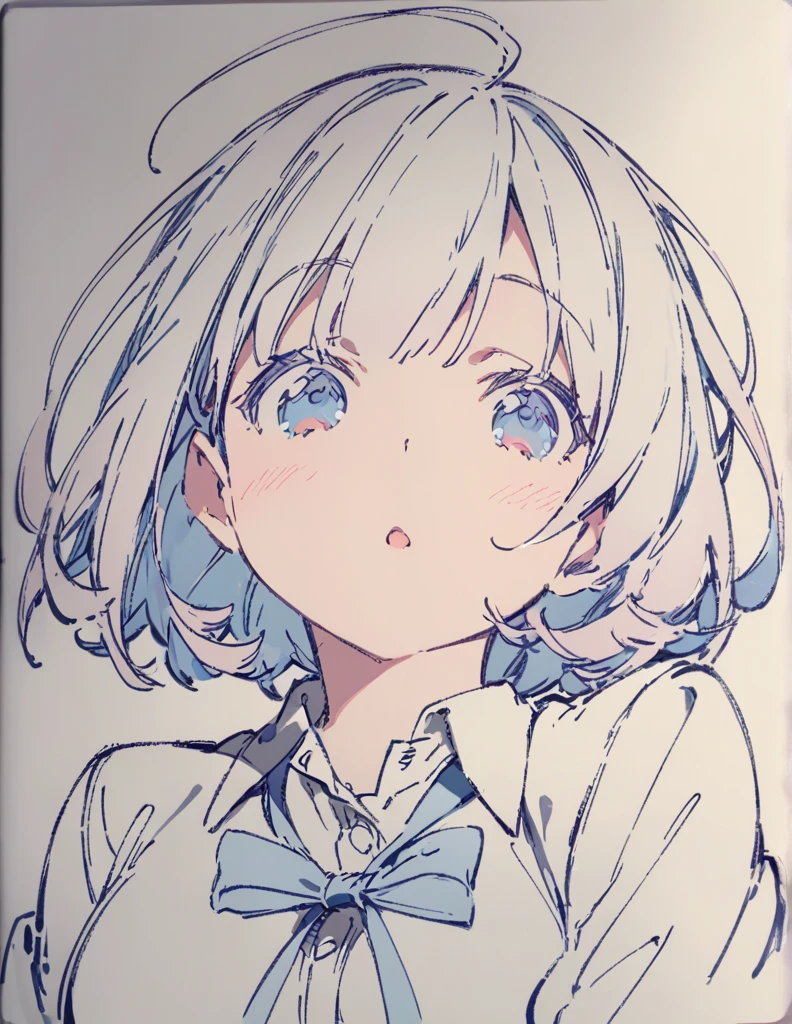 Blue-eyed busty junior high school girl　ピンク色のshort bob　sketch