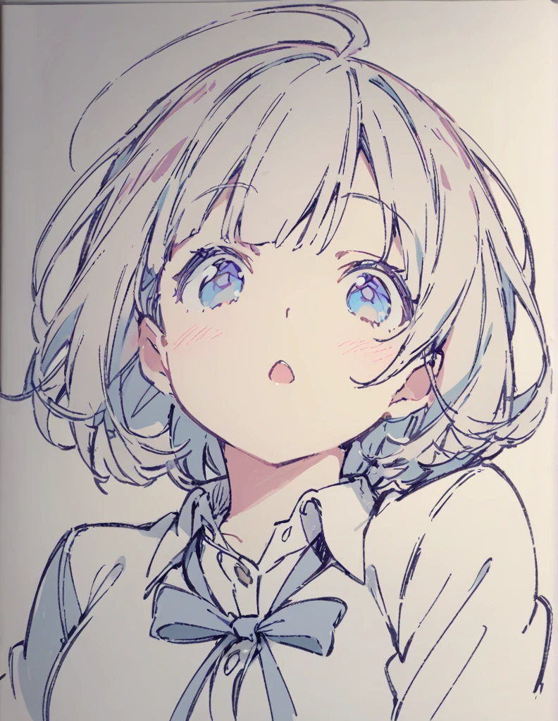 Blue-eyed busty junior high school girl　ピンク色のshort bob　sketch