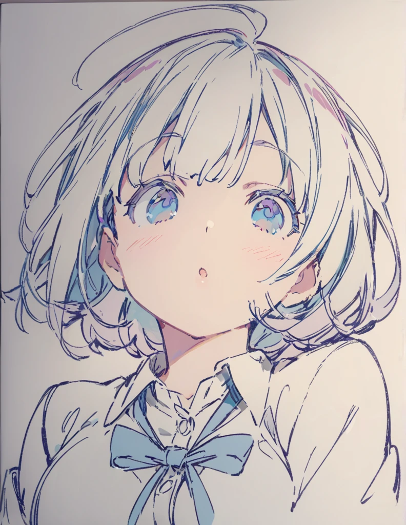 Blue-eyed busty junior high school girl　ピンク色のshort bob　sketch