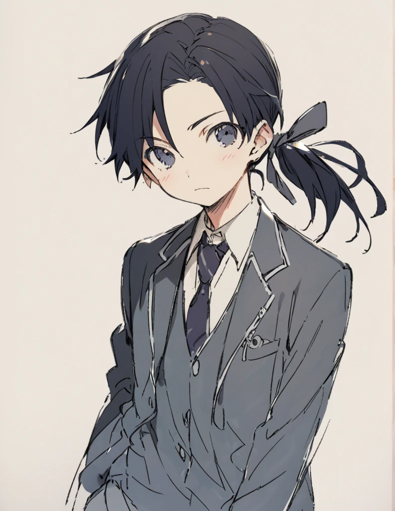 boy black hair ponytail hair sketch