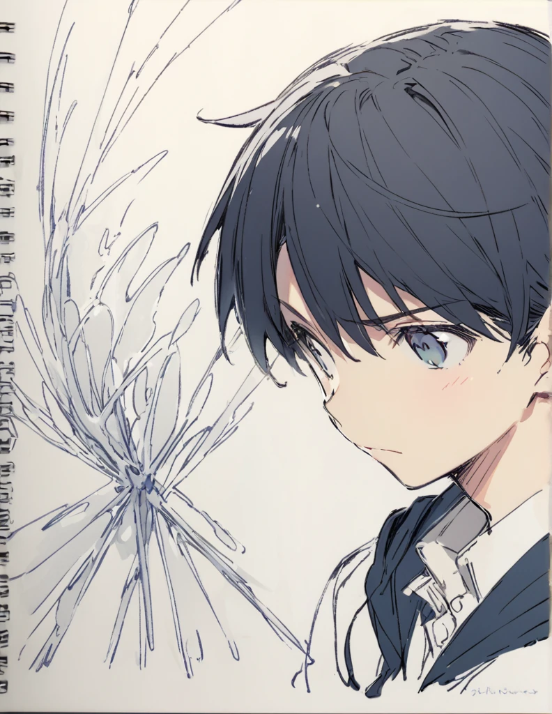 Junior high school boy black hair ponytail hair sketch