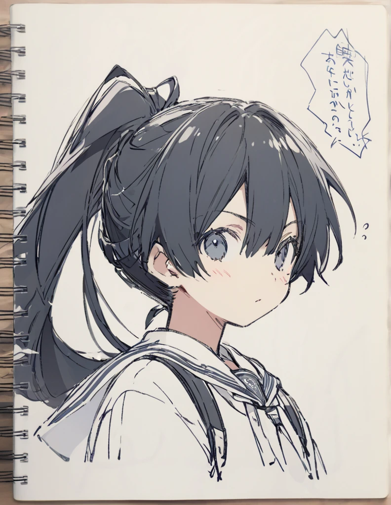  boy black hair ponytail hair sketch