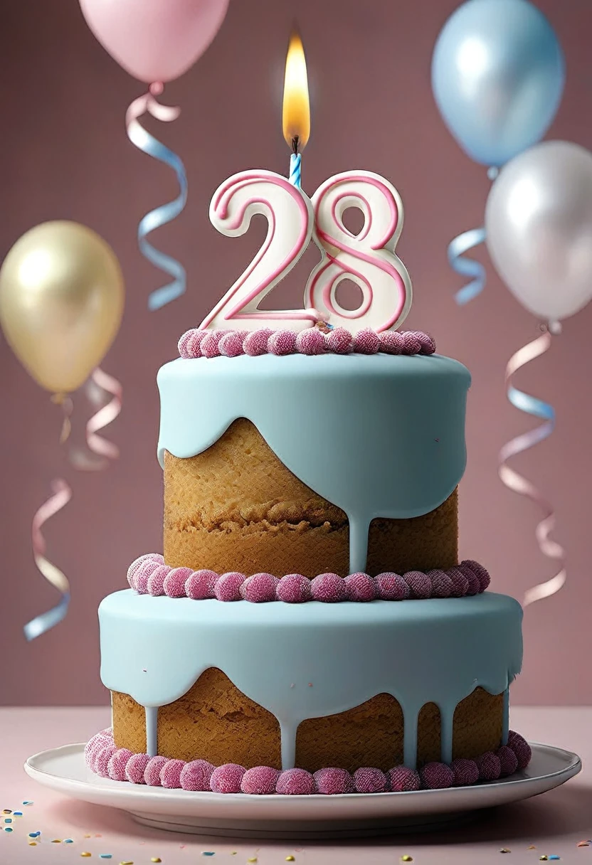 Birthday cake with 28th birthday candle on top