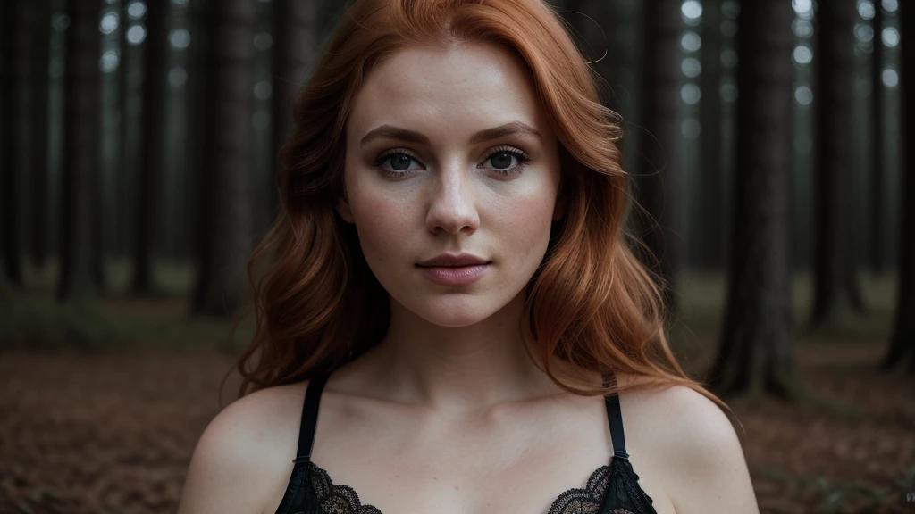  lingerie, close up of a (european woman), (ginger hair) frontal completa, vista de frente inteira , (winter forest), natural skin texture, 24mm, 4k textures, soft cinematic light, RAW photo, photorealism, photorealistic, intricate, elegant, highly detailed, sharp focus, ((((cinematic look)))), soothing tones, insane details, intricate details, hyperdetailed, low contrast, soft cinematic light, dim colors, exposure blend, hdr, faded