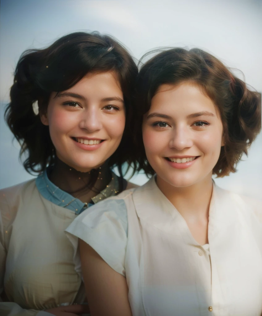 there are two women that are posing for a picture together, a colorized photo, colorized photo, restored color, restored photo, old color photograph, color restoration, colorized photograph, old color photo, colorized, color studio portrait, colorized photon, photo in color, colourized, vintage color photo, photo 1960, award winning colorized photo, colored photo