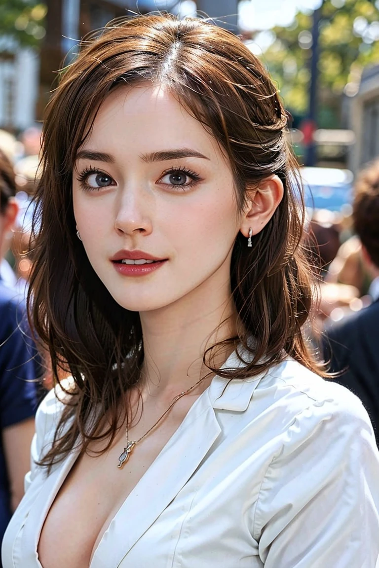 (Preserve face images), pale face:1.3、Super thin face:1.3, (very big eyes:1.5)、 (blown eyes:1.5), master piece、リアリスティック、8K, {highest quality}, {{masterpiece}}, {very delicate and beautiful}, outstanding light and shadow, highly detailed wallpaper, clear and bright 、(白いビキニ ), Toothless smile:1,5),  Drinking coffee in a cafe in Shibuya：1.3