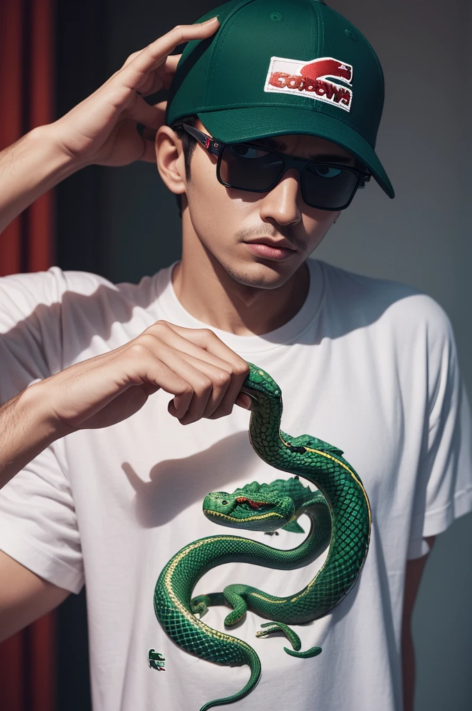 Make a Snake using 3D glasses, a Supreme cap and a Lacoste T-shirt in NFT style