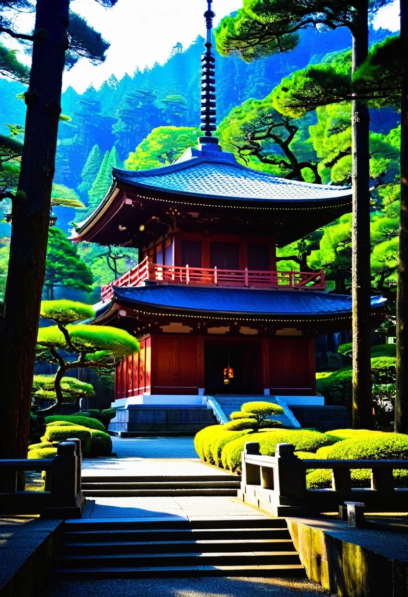 japanese temple in the middle of the forest,