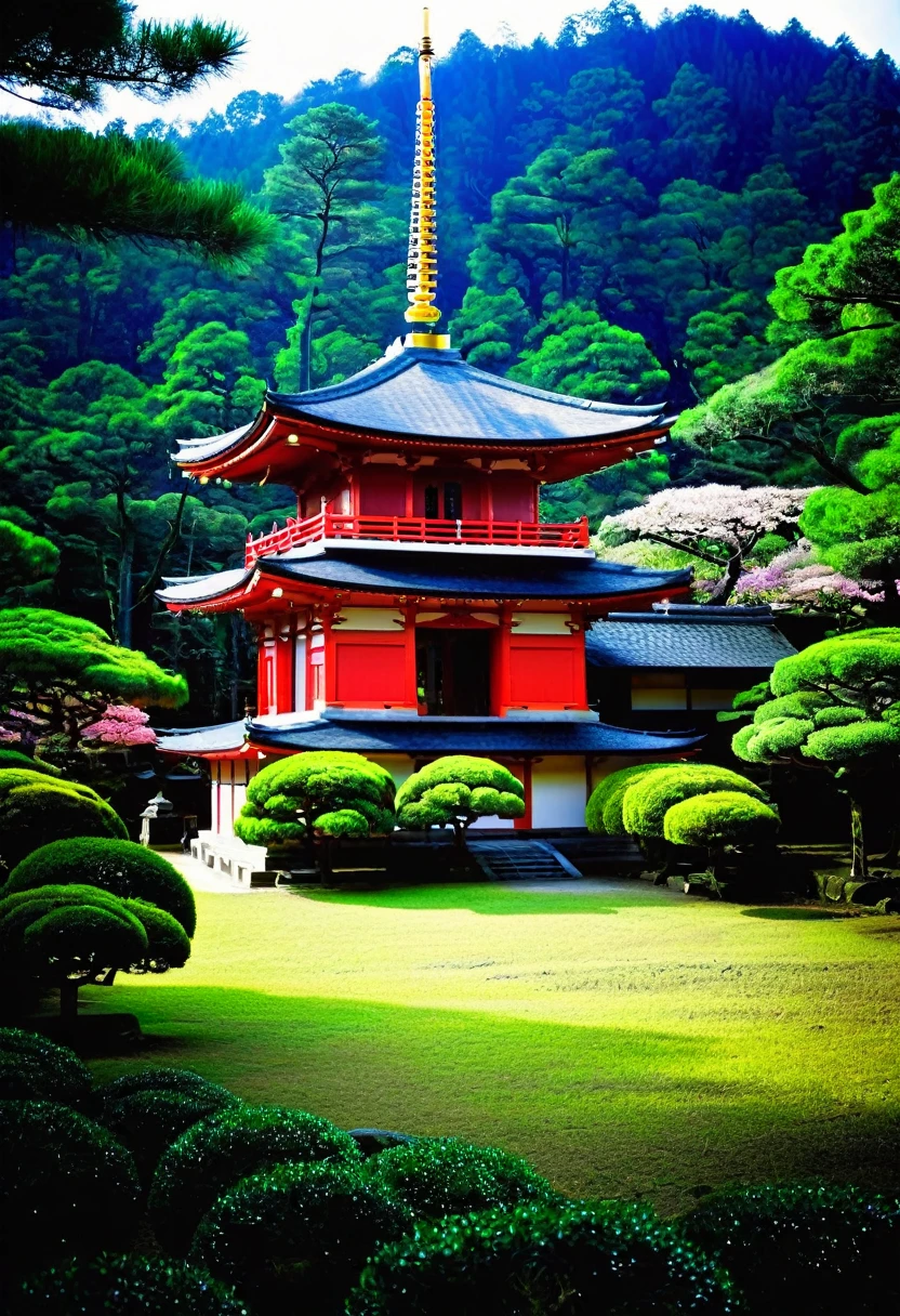 japanese temple in the middle of the forest,