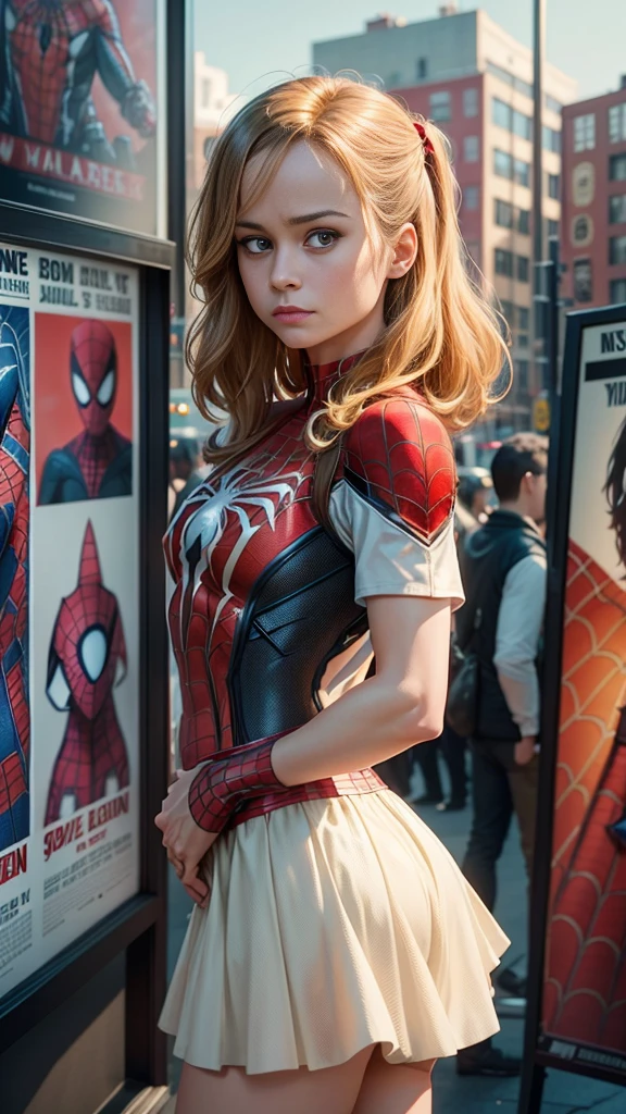 Brie Larson、マーベルコミックの映画Poster、so beautiful、Movies about Spider-Man、sexy、whole body、Wearing a skirt、Premiere Date、Poster、belly buttonを突き出す、new york、She's wearing a ripped Spiderman suit、The suit is torn、Wearing a skirt、Red and black color scheme、dynamic、masterpiece、Highest quality、Super detailed、Very detailed、Delicate and beautiful shine、Ultra-high resolution、Cinematic、break、breakドロップ、(Torn clothes:1.5)、(Wet clothes:1.4)、Bare shoulders、Real Rain、Wet Hair、belly button、Exposed Skin、sexyな肩を披露