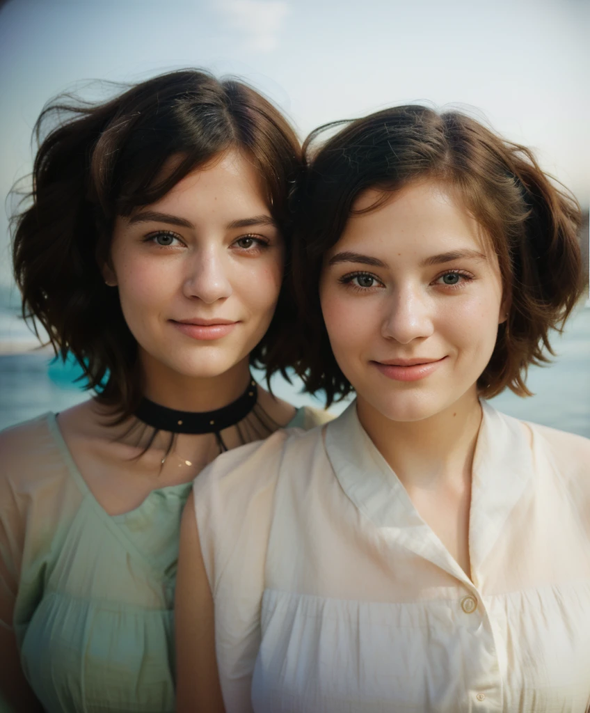 there are two women that are posing for a picture together, a colorized photo, colorized photo, restored color, restored photo, old color photograph, color restoration, colorized photograph, old color photo, colorized, color studio portrait, colorized photon, photo in color, colourized, vintage color photo, photo 1960, award winning colorized photo, colored photo