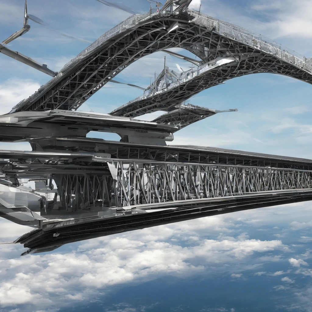 Create futuristic image of a detailed bridge in high quality, high steel, iron, Stately