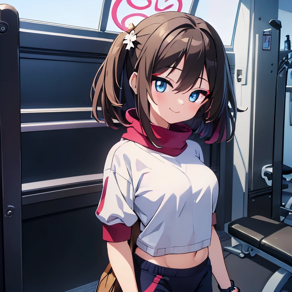 ((masterpiece)), ((best quality)), (ultra-detailed), anime style, a cute girl, 1girl, solo, gym shorts00, ((beautiful eyes)), smile
