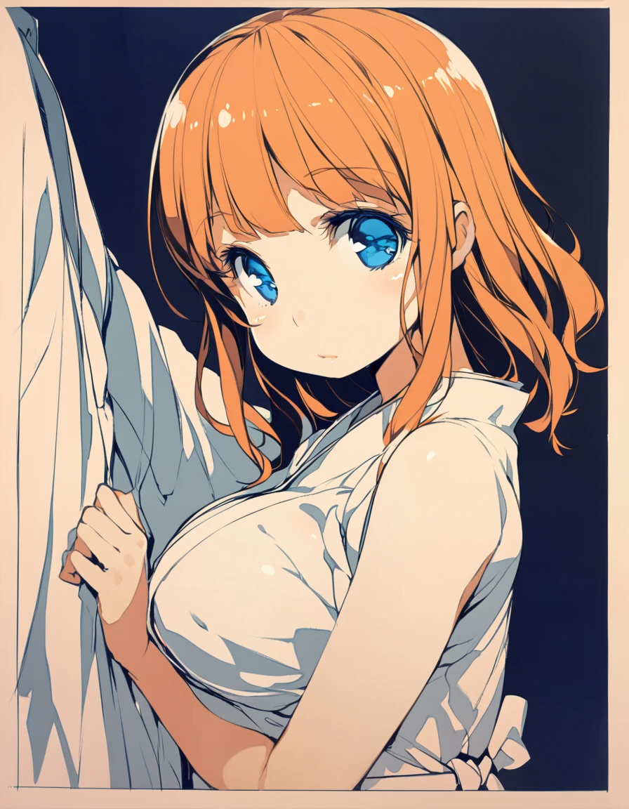 One angel wearing a yukata after a hot spring bath(Little Girl:1.5)(Small body) (Orange Hair:1.5)(eyelash:1.2) (Mid-length hair:1.4), (Blue eyes)(Big Breasts:1.3)High Contrast