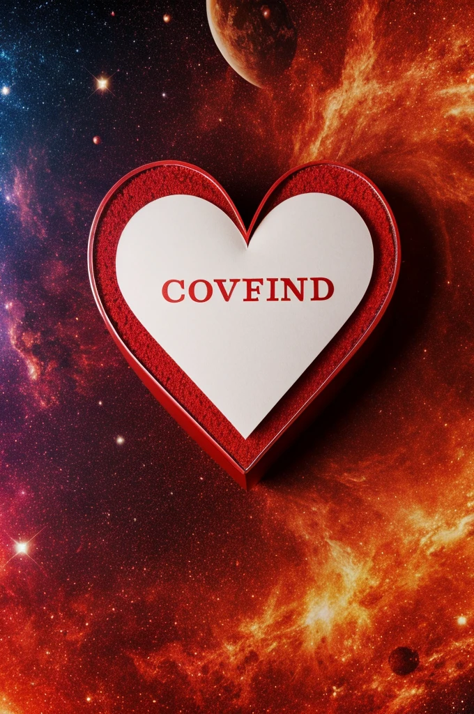 A certified lost written inside a reddish love heart, space background