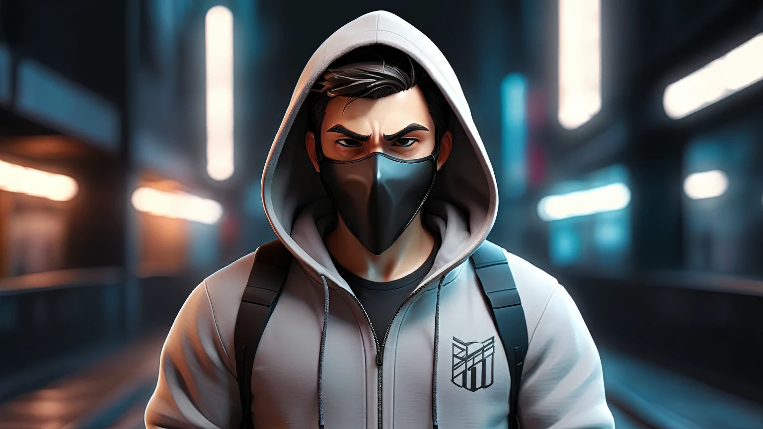 fit man with hood and mask standing with his back to the camera, put the man on his back, 4 k wallpaper, 4 k wallpaper, guillem h.. Pong Cup, phone wallpaper hq 4k, official fan art, trigger anime art style, clean art style, 坏蛋动漫8 K, realistic art style, unknown artstyle, realism art style, anton fadeev 8k