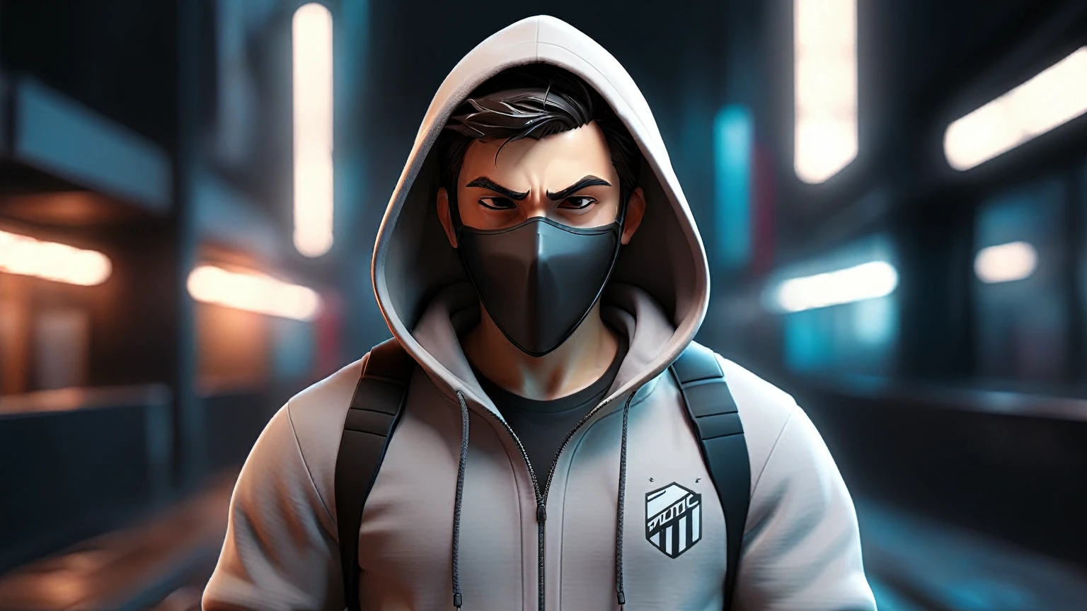 fit man with hood and mask standing with his back to the camera, put the man on his back, 4 k wallpaper, 4 k wallpaper, guillem h.. Pong Cup, phone wallpaper hq 4k, official fan art, trigger anime art style, clean art style, 坏蛋动漫8 K, realistic art style, unknown artstyle, realism art style, anton fadeev 8k