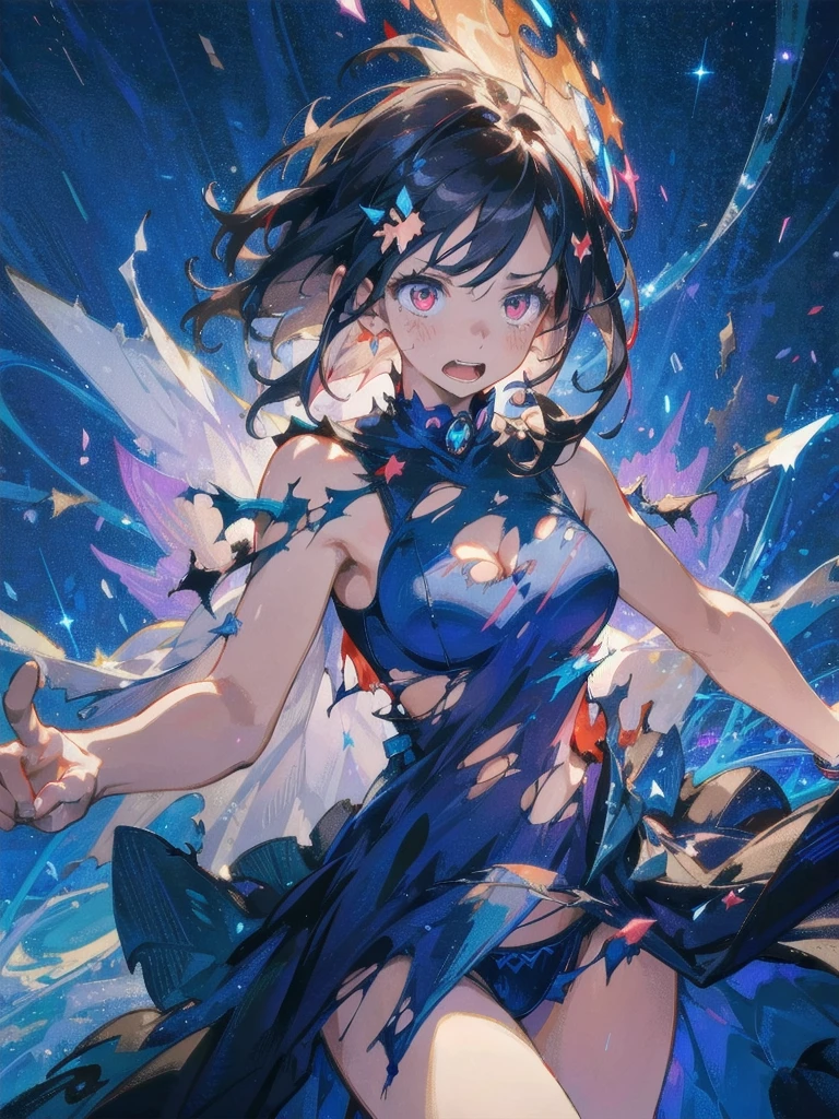 1 oneesama, magical girl in badly torn magical dress ,dancing:1.3, ,red magical uniform , 20 year old, Full breasts, {{Large breasts, nipples out}} , portlate ,Official art, close up view, torned Panties, A large amount of semen on the chest:1.3 ),different hair, pieces of cloth is flying:2.0, grabbing magical cepter :1.8,
break; (completely torn magical dress:1.6),badly torn skirt:1.4
break; Troubled and surprised expression:1.4, bouncing breast:1.2