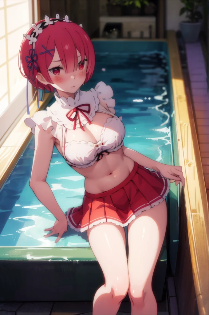 A hot spring resort in the mountains of Japan,beautiful mountain in background々,(Hot water smoke obstructing the view Water vapor rising from the bathtub:1.3),(Rock bath open-air bath:1.3),(Take a deep shoulder soak in the open-air bath:1,3),Upper body naked,Immaculate tube top bra,Blushing cheeks、shyly smile、(beautiful a girl)、(short hair of red-brown color、hair pin、poneyTail、Floating hair、)Colossal tits、Blush with embarrassment、Enraptured eyes、A smile that beguiles the viewer、Look into the photographer、skin glistening with sweat、gazing at viewer,a necklace、piercings、pointed red mouth,Perfect round face,,Proper body proportion,Intricate details,Very delicate and beautiful hair,photos realistic,Dreamy,Professional Lighting,realistic shadow,Solo Focus,Beautiful hands,Beautiful fingers,Detailed finger features,Detailed arm functions,detailed clothes features,Detailed hair features,detailed facial features,(masutepiece,top-quality,Ultra-high resolution output image,) ,(The 8k quality,),(Image Mode Ultra HD,)