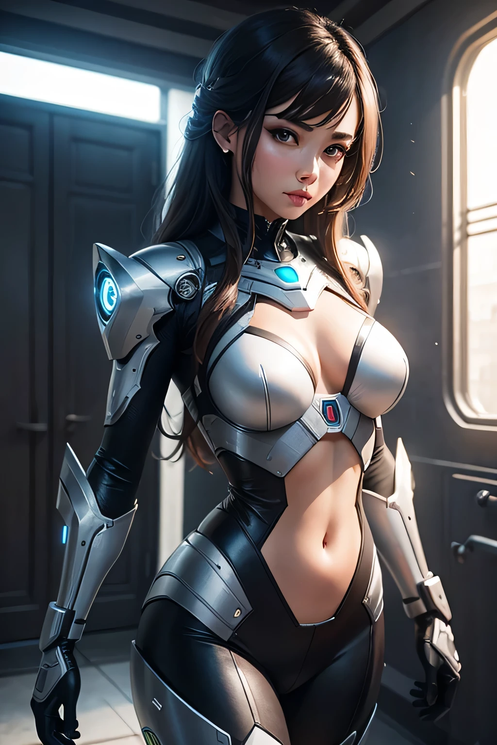 A woman who was transformed into a robot I'm shocked at my appearance Mechanical body The background is the operating room, surprised, UHD, retina, masterpiece, accurate, anatomically correct, textured skin, super detail, high details, high quality, award winning, best quality, highres