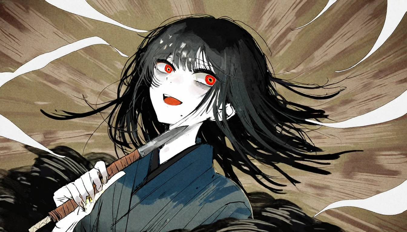 by Demizu Posuka by ziyun,Ninja,knife,
Detailed face paper texture of one girl in kimono,
Look up diagonally,
Slope
(High resolution,
masterpiece,
Highest quality, )