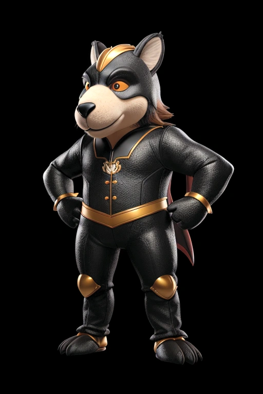 mascot , standing, black background 100%