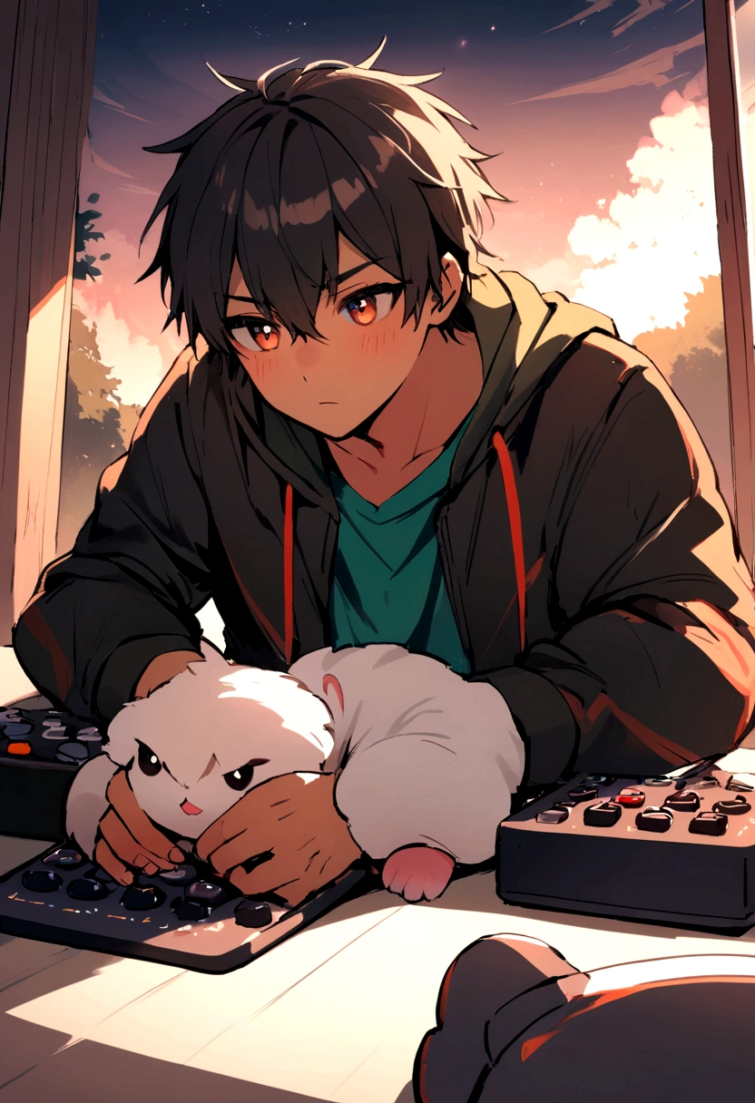 Boy is 19 years old, bonitas, dark-skinned, fluffly, gamer