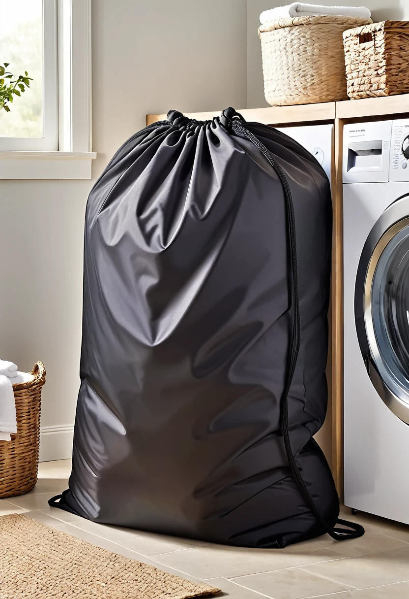 1 extra large black mesh laundry bag in the laundry room，Drawstring，