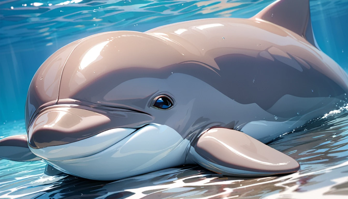 Solo, no humans, animals, Dolphin, animal-centered, masterpiece, highest quality, cute, detailed description, relaxing,In the sea