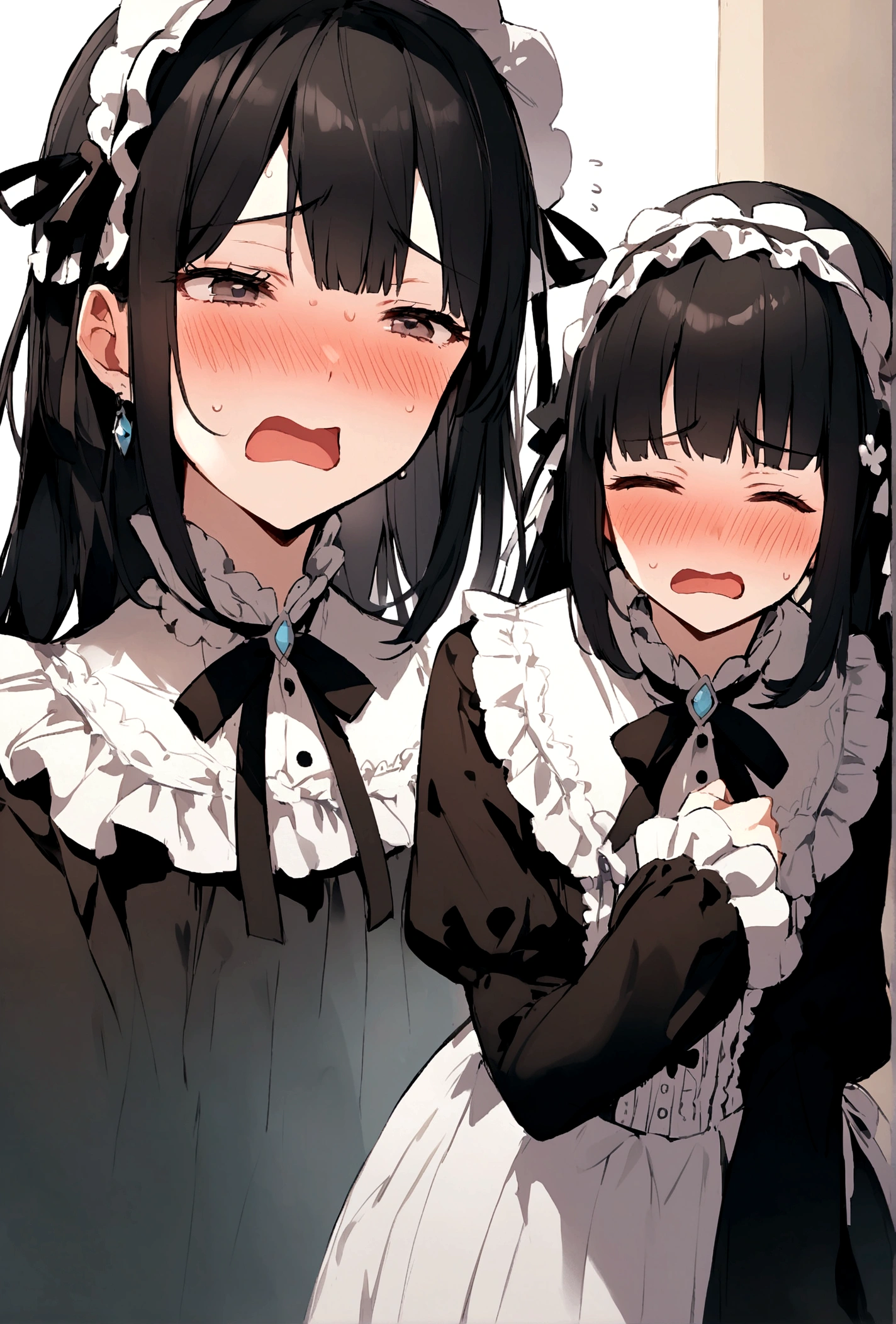 Black Hair、long、Grating、Ribbon hair ornament on the right、singing、Lolita、Embarrassed