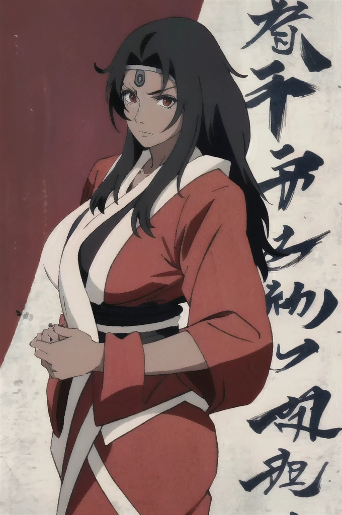 （（（Perfect figure，figure，black Japanese clothing, longo decote, (((darkskin)))
feather woven, （（（bleach，（（（rosto feminino arredondado）））, red eyes,Unohana））），S-shaped figure:1.7））），((masterpiece)),high resolution, ((Best quality at best))，masterpiece，quality，Best quality，（（（ Exquisite facial features，looking at the audience,There is light in the eyes，Happy，nterlacing of light and shadow，huge ））），（（（looking into camera，fighting stance，red background，Blood）））(((darkskin)))work of art, (standing alone), absurderes, portraite, ((trunk)), detailed back ground, finely detail, hdr, female, shine dark skin, bangss, Bblack hair, long hair, Messy hair, neutral expression,shine brown eyes, breasts big,