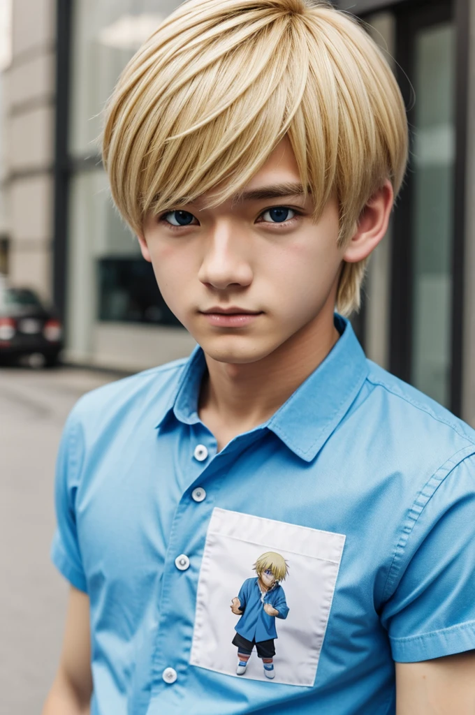 Blonde boy with blue shirt anime version
