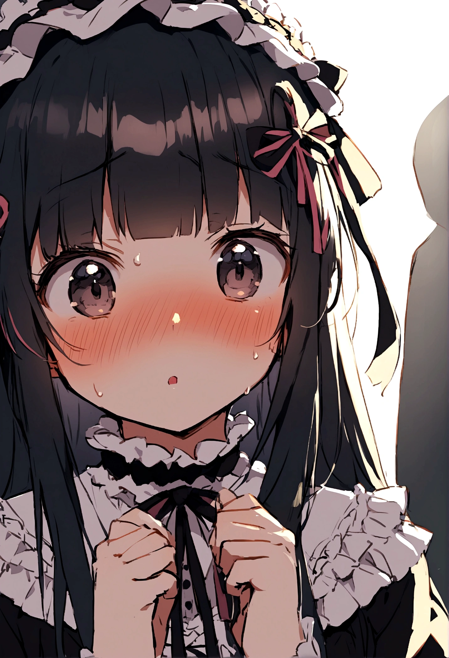 Black Hair、long、Grating、Ribbon hair ornament on the right、singing、Lolita、I&#39;m a little embarrassed