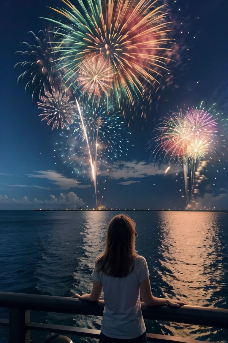 Fireworks over the ocean