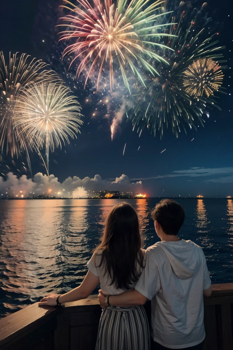 Fireworks over the ocean