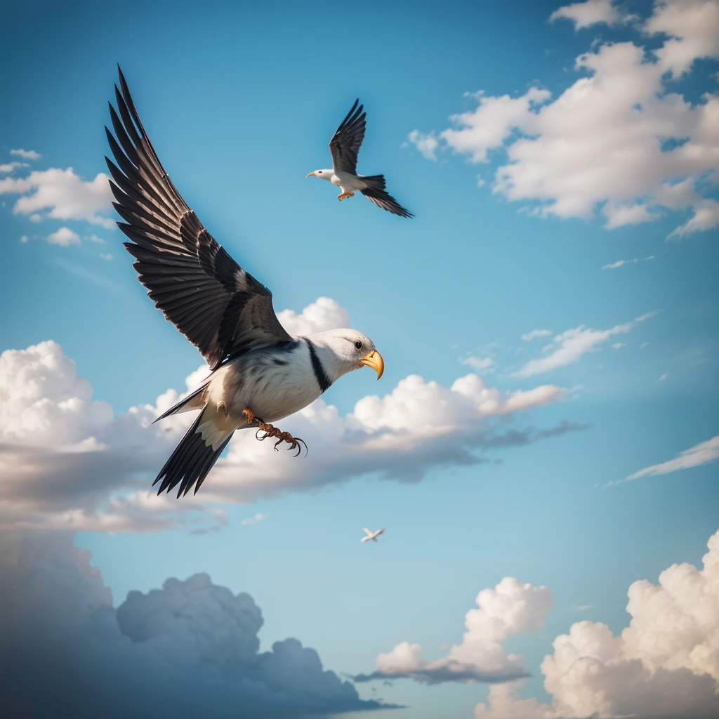 A bird flying high in the sky Symbolizing freedom and high aspirations.