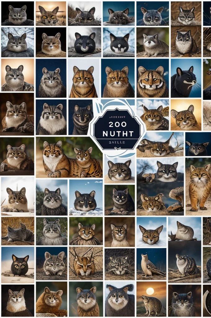 A collage of a sheet with 20 nocturnal animals without text or numbers